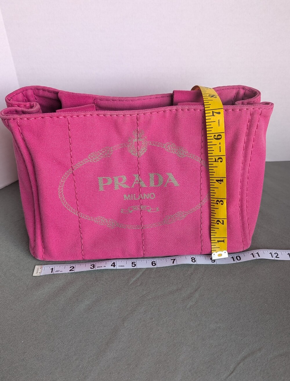 PRADA Pink Canapa Canvas PM Tote With Strap - Picture 13 of 16
